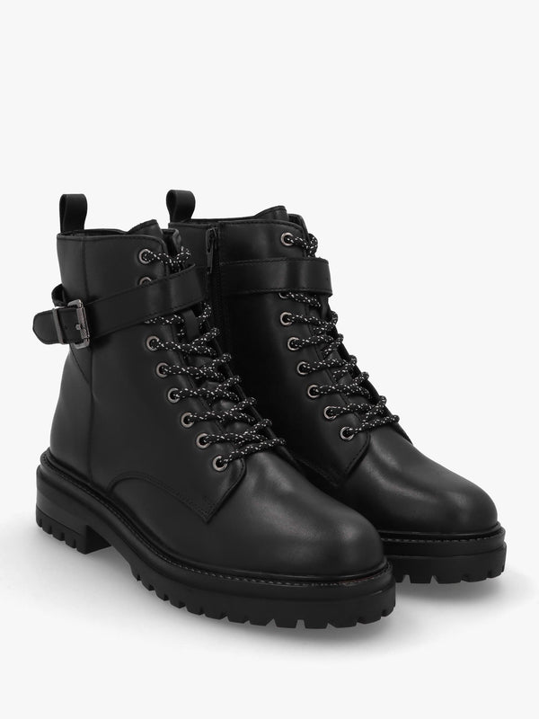 Omola Black Leather Buckle Ankle Boots