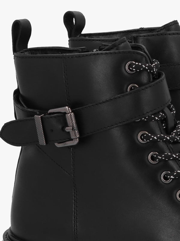 Omola Black Leather Buckle Ankle Boots