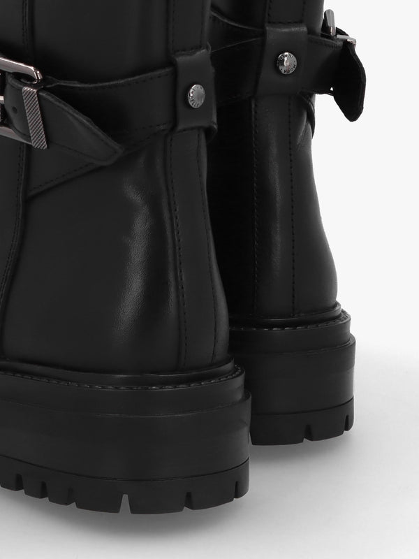 Omola Black Leather Buckle Ankle Boots