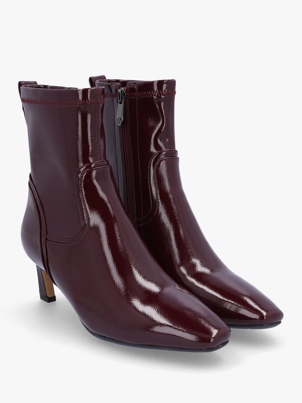 Petuniah Burgundy Patent Kitten Heel Ankle Boots