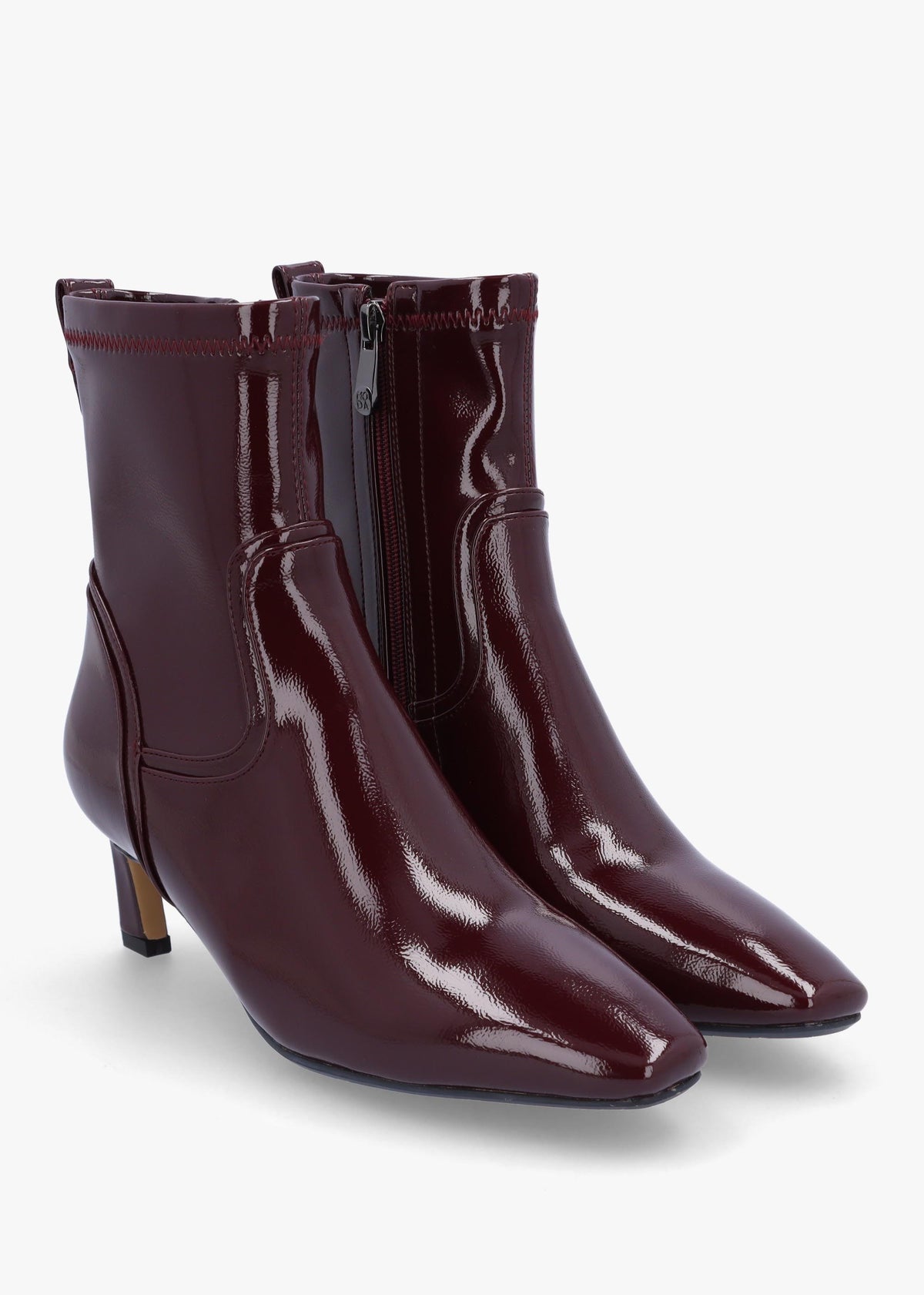 Petuniah Burgundy Patent Kitten Heel Ankle Boots
