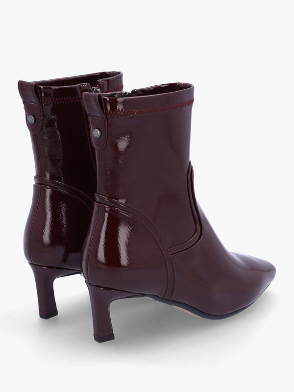 Petuniah Burgundy Patent Kitten Heel Ankle Boots