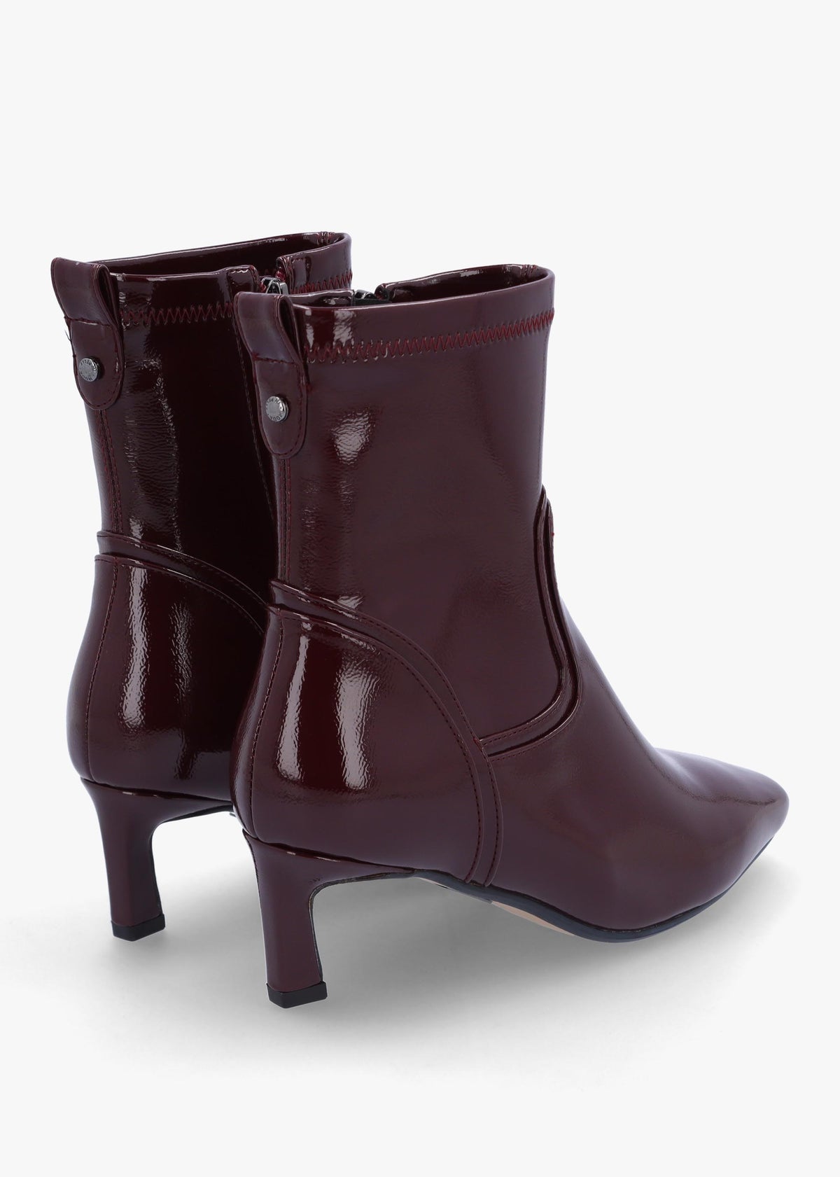 Petuniah Burgundy Patent Kitten Heel Ankle Boots