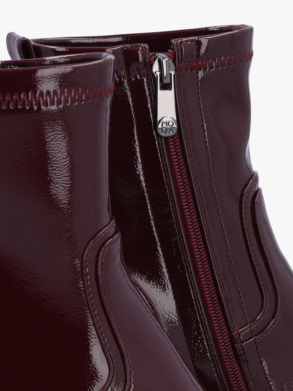 Petuniah Burgundy Patent Kitten Heel Ankle Boots
