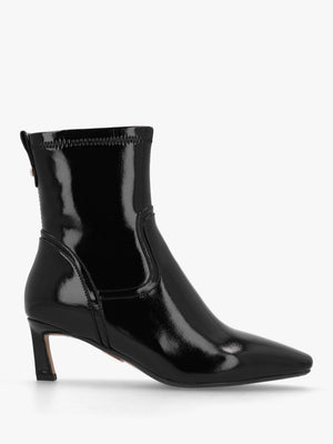Petuniah Black Patent Kitten Heel Ankle Boots