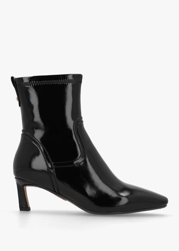 Petuniah Black Patent Kitten Heel Ankle Boots