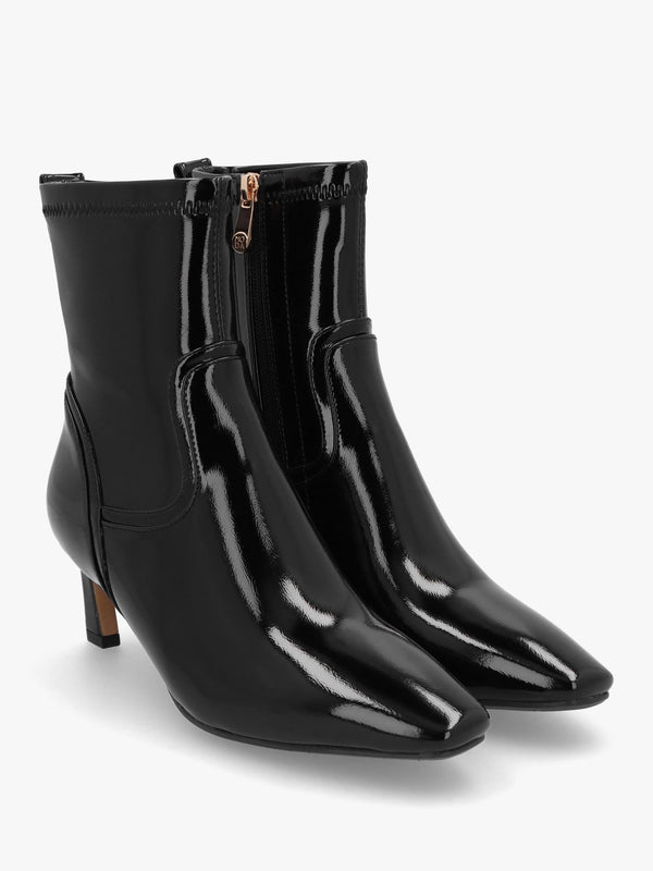 Petuniah Black Patent Kitten Heel Ankle Boots