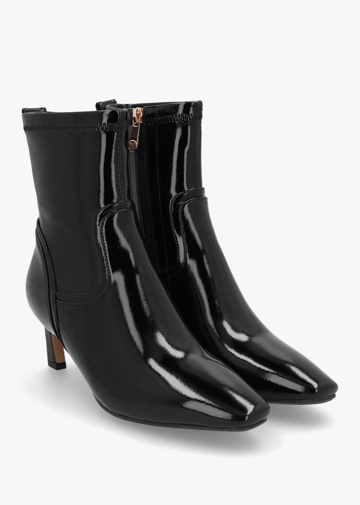 Petuniah Black Patent Kitten Heel Ankle Boots
