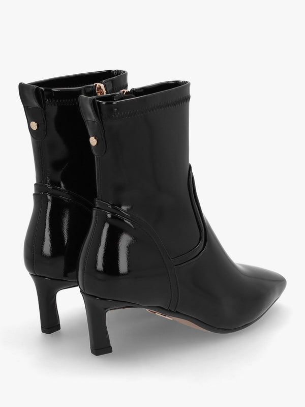 Petuniah Black Patent Kitten Heel Ankle Boots