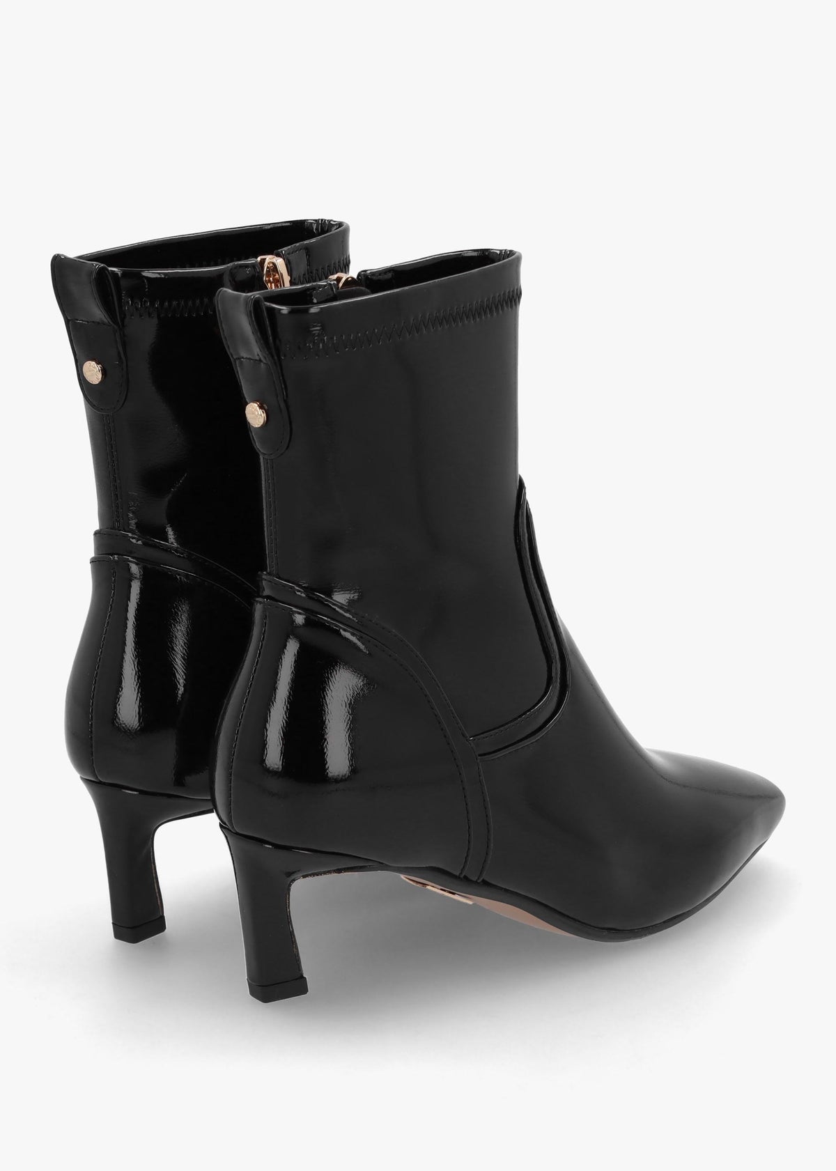 Petuniah Black Patent Kitten Heel Ankle Boots