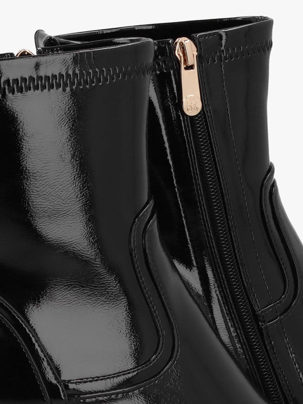 Petuniah Black Patent Kitten Heel Ankle Boots