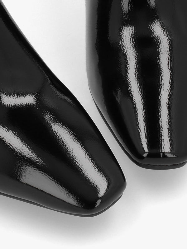 Petuniah Black Patent Kitten Heel Ankle Boots