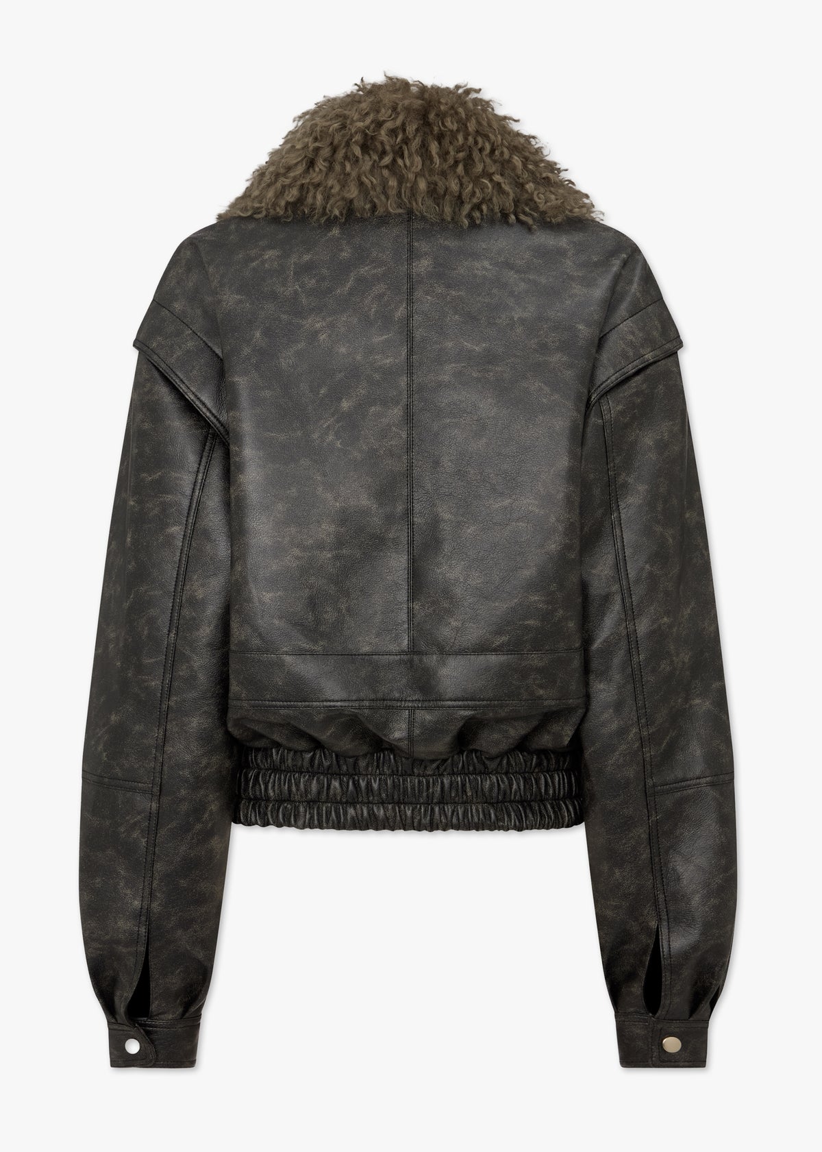 Frankie Black & Khaki Shearling Collar Biker Jacket