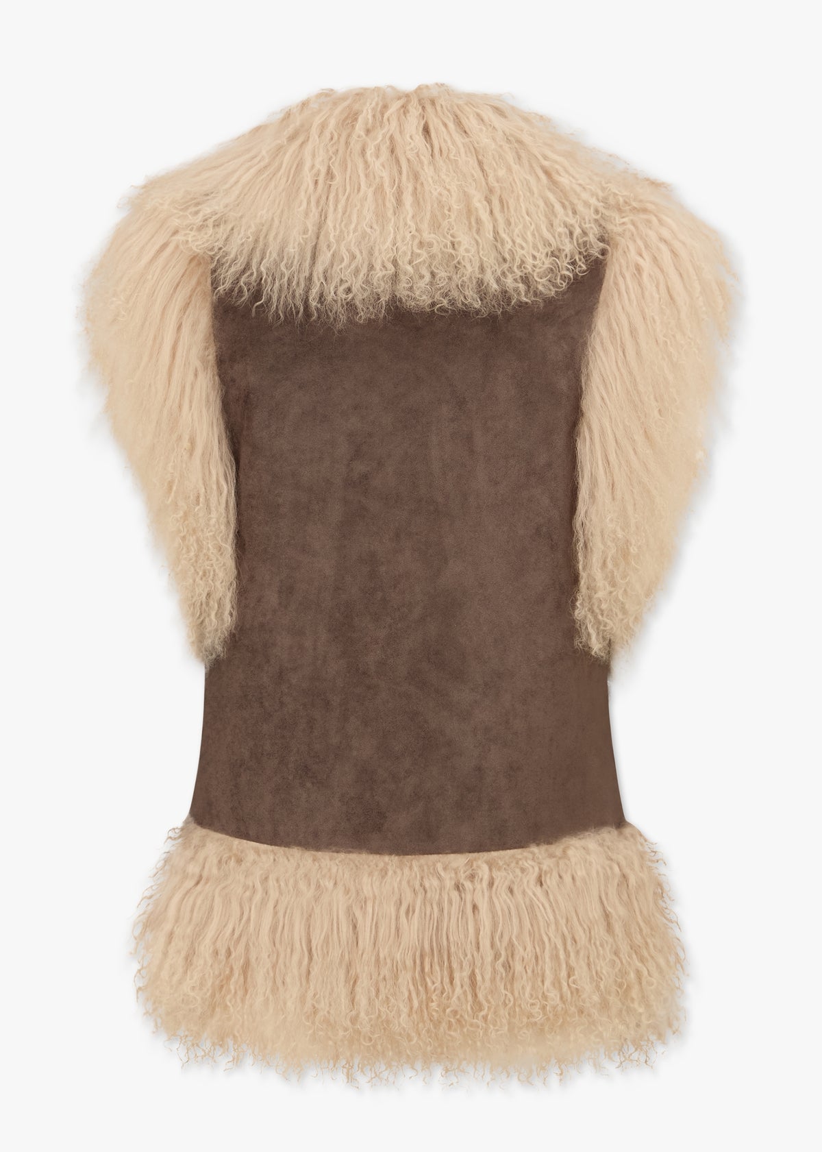 Stevie Greige Biscotti Suedette Mongolian Lambskin Trim Gillet