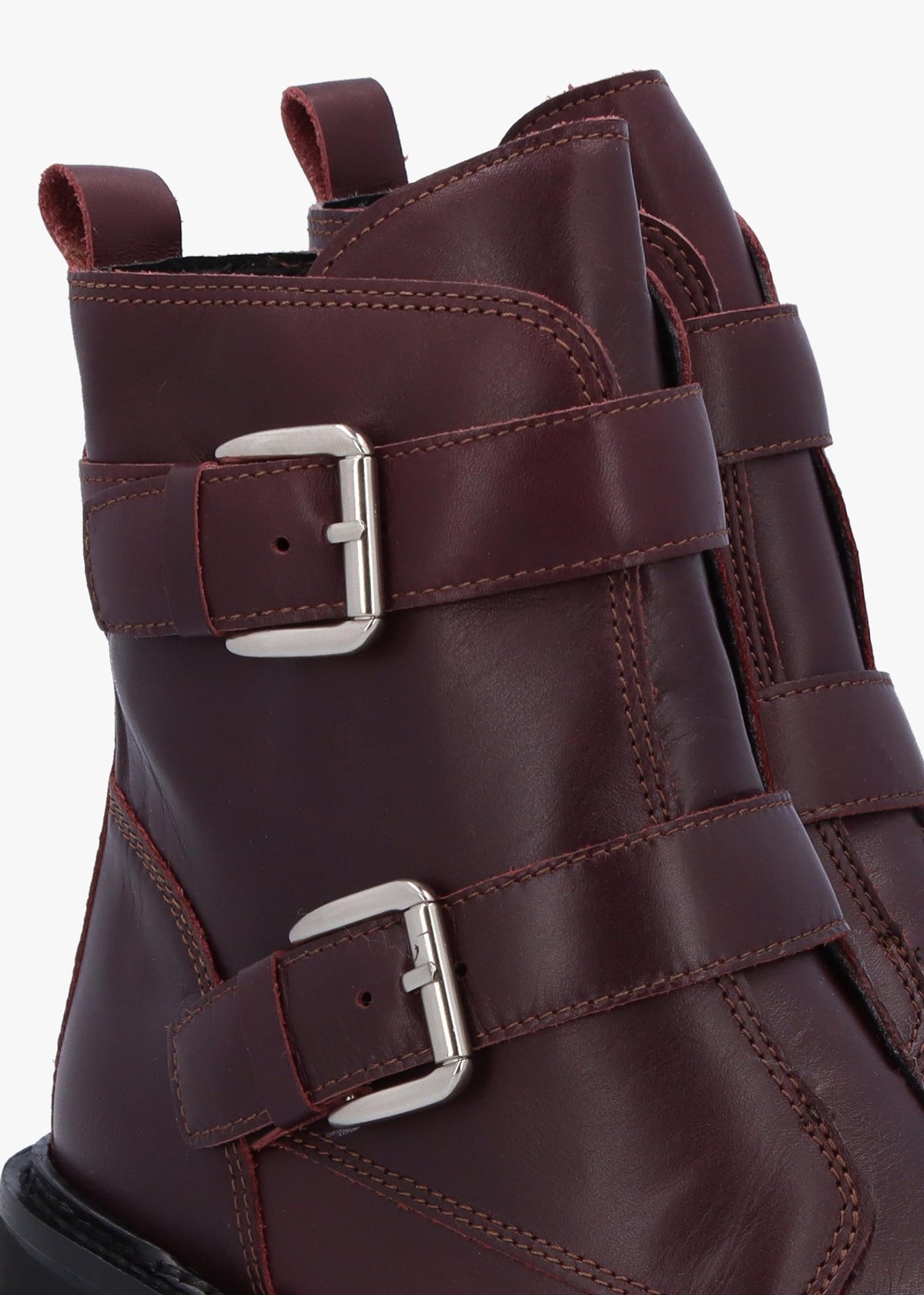 Arose Burgundy Leather Double Buckle Ankle Boots