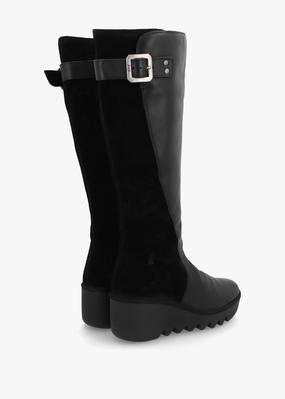 Befy Black Leather & Suede Wedge Knee Boots