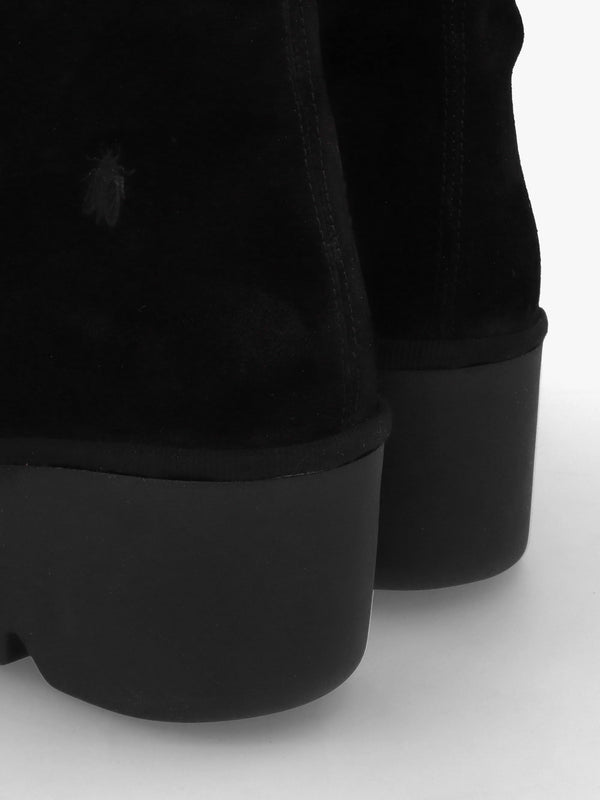 Befy Black Leather & Suede Wedge Knee Boots