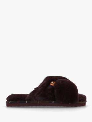 Eliza Brown Cross Over Faux Fur Slippers