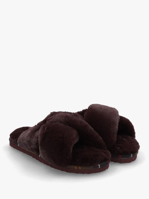 Eliza Brown Cross Over Faux Fur Slippers