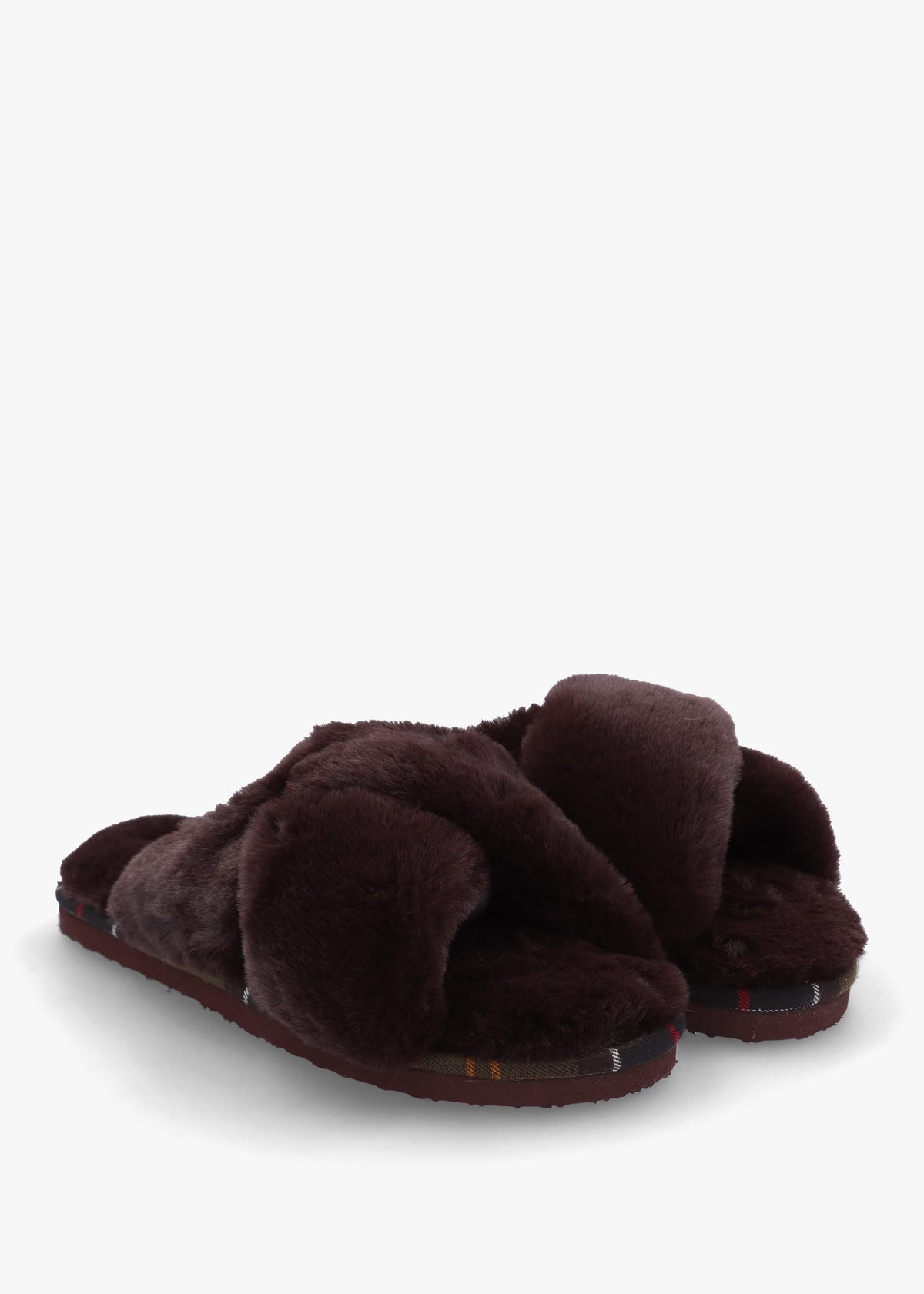 Eliza Brown Cross Over Faux Fur Slippers