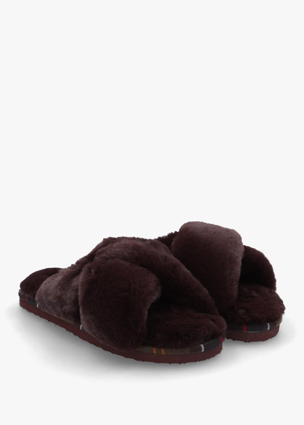 Eliza Brown Cross Over Faux Fur Slippers