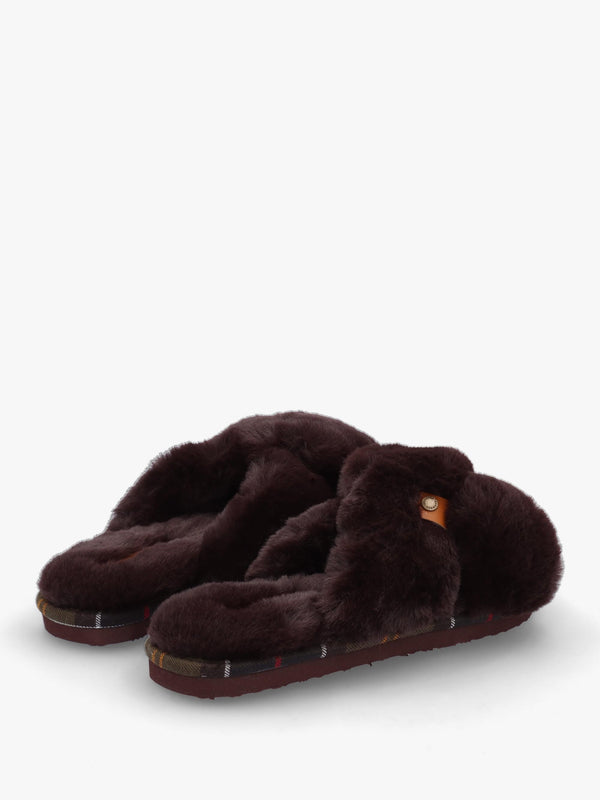 Eliza Brown Cross Over Faux Fur Slippers