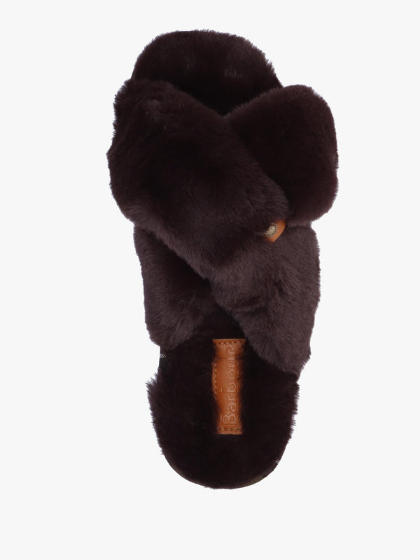 Eliza Brown Cross Over Faux Fur Slippers