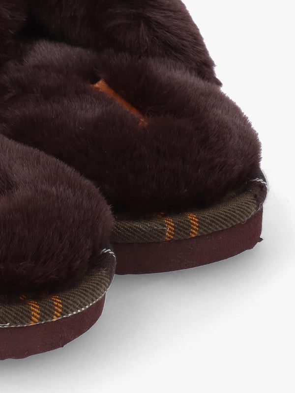 Eliza Brown Cross Over Faux Fur Slippers