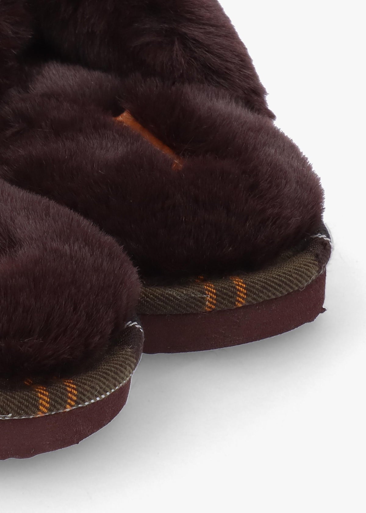 Eliza Brown Cross Over Faux Fur Slippers