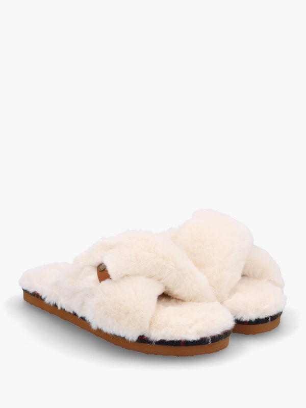 Eliza Ivory Cross Over Faux Fur Slippers