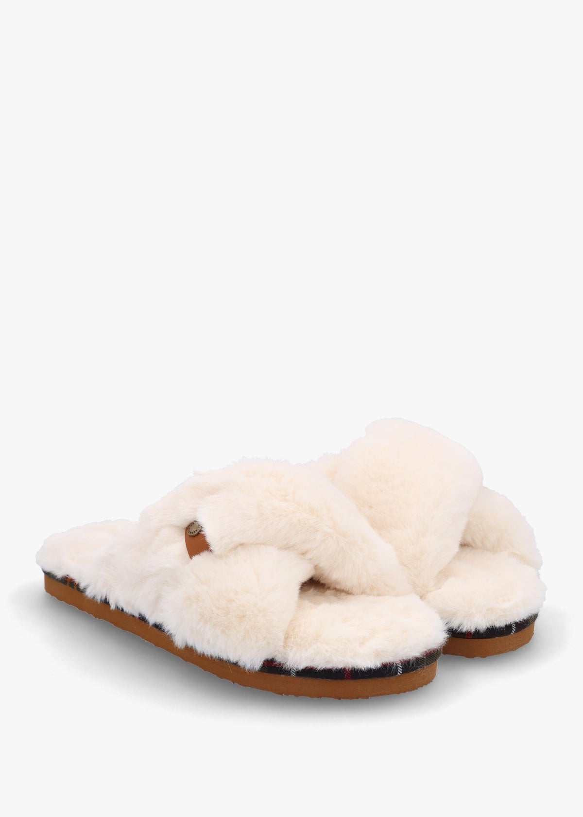 Eliza Ivory Cross Over Faux Fur Slippers