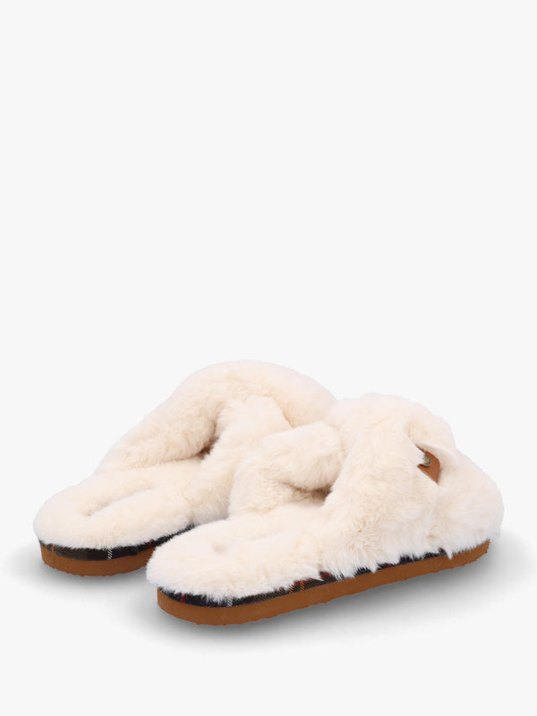 Eliza Ivory Cross Over Faux Fur Slippers
