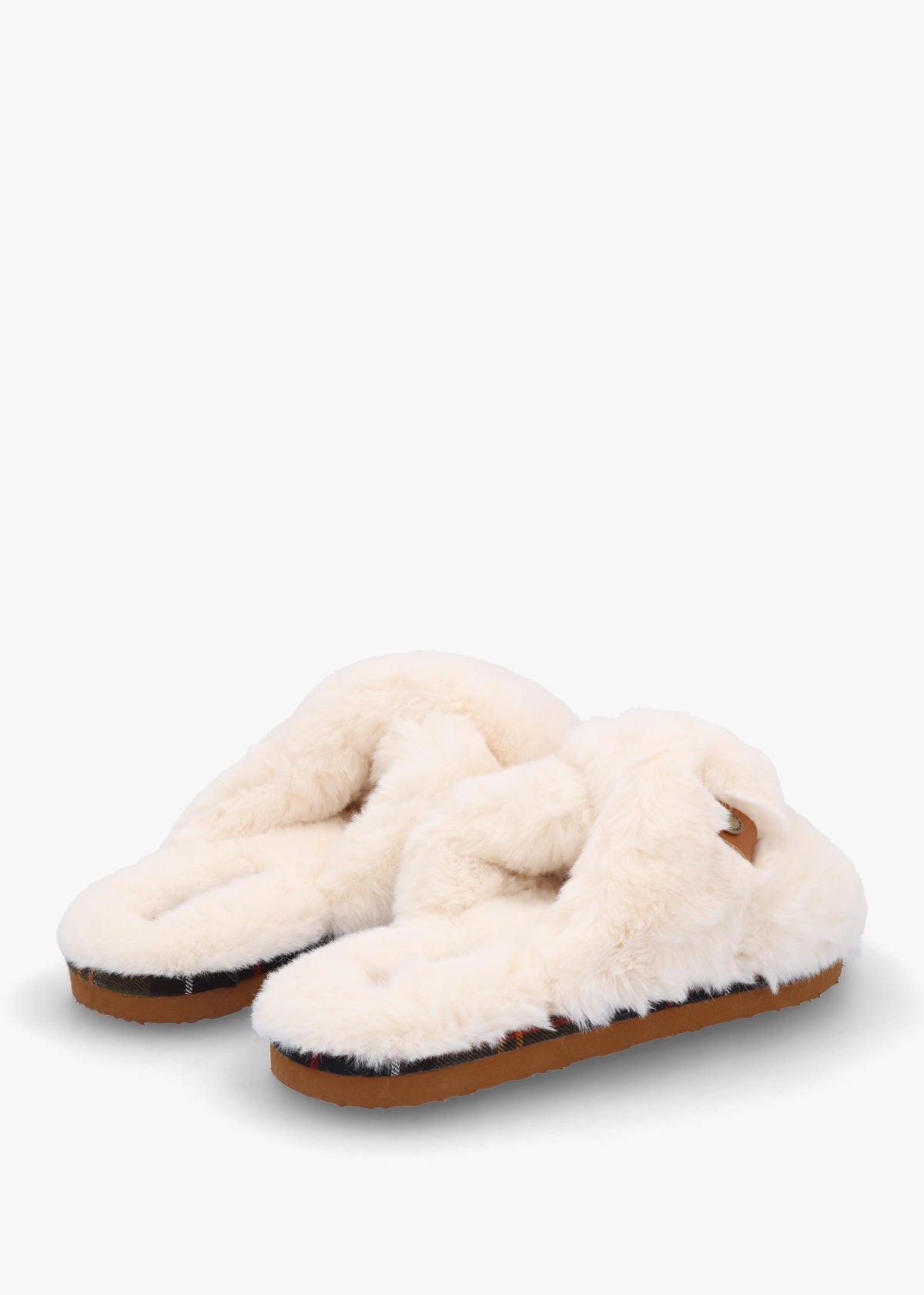 Eliza Ivory Cross Over Faux Fur Slippers