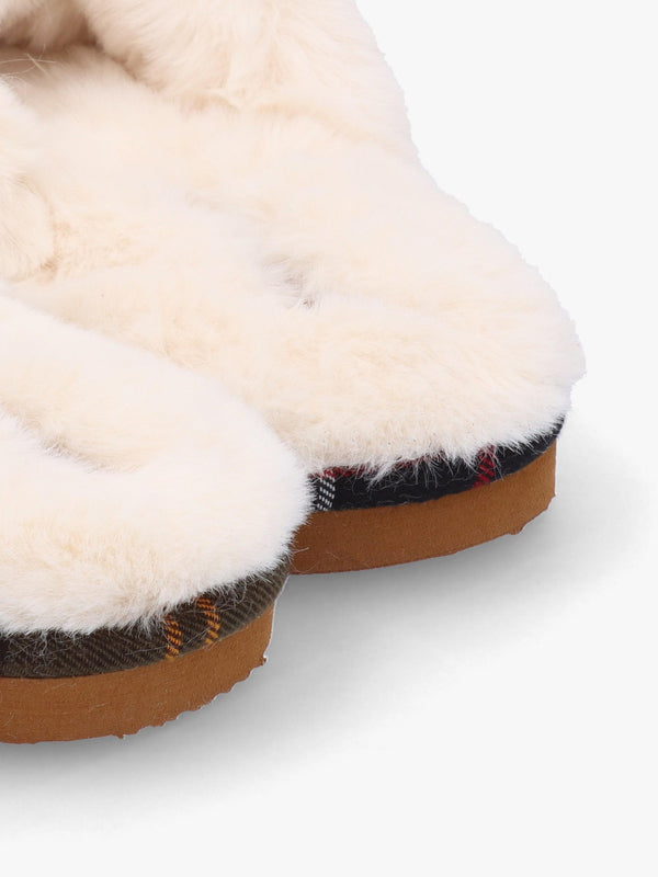 Eliza Ivory Cross Over Faux Fur Slippers