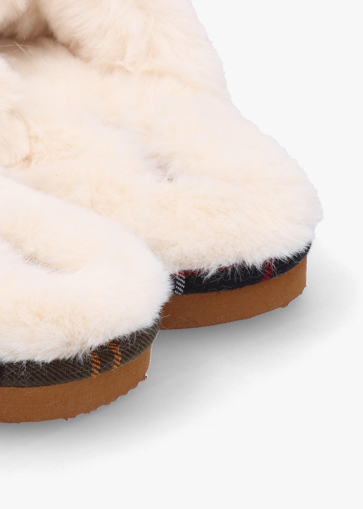 Eliza Ivory Cross Over Faux Fur Slippers