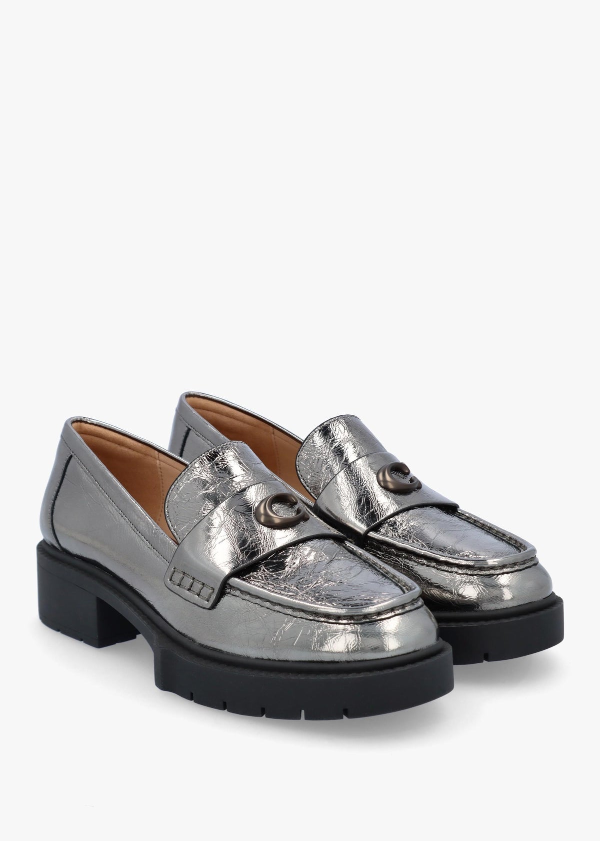 Leah Anthracite Metallic Leather Chunky Loafers