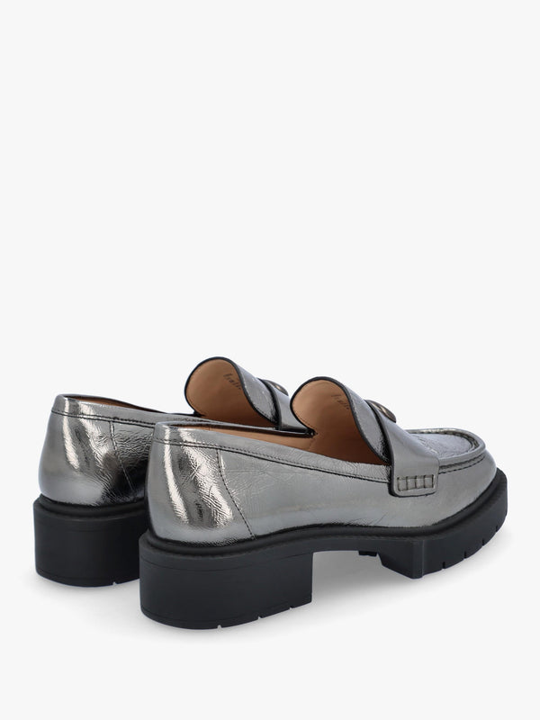 Leah Anthracite Metallic Leather Chunky Loafers