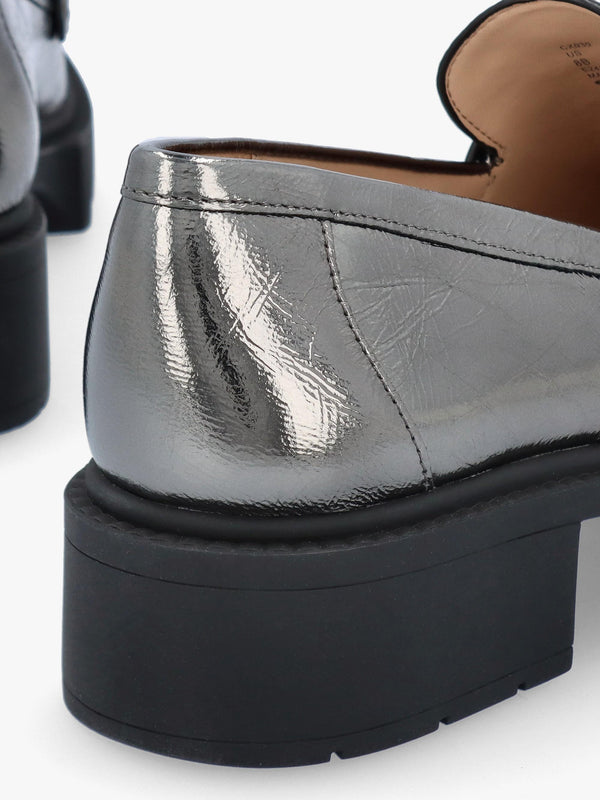 Leah Anthracite Metallic Leather Chunky Loafers