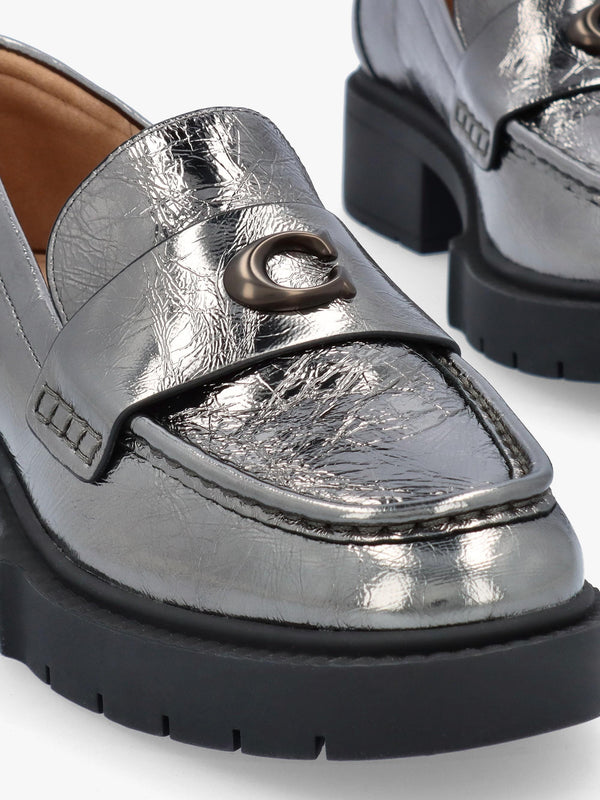 Leah Anthracite Metallic Leather Chunky Loafers