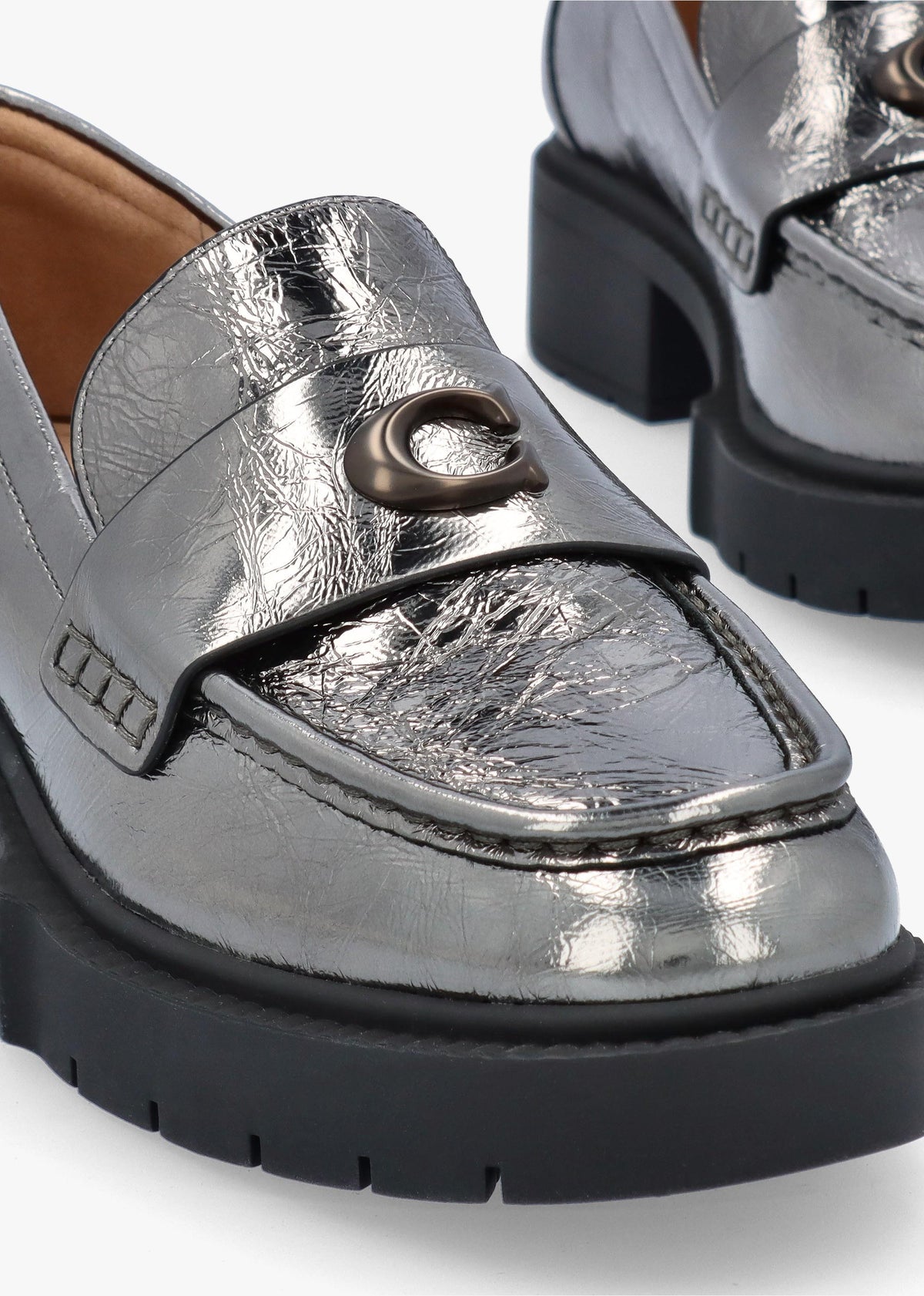 Leah Anthracite Metallic Leather Chunky Loafers