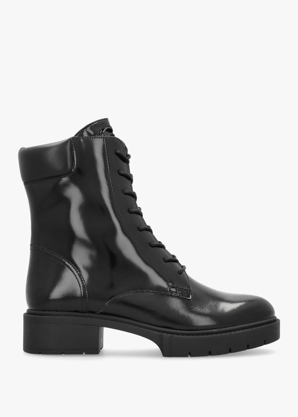 Leighton Black High Shine Leather Ankle Boots