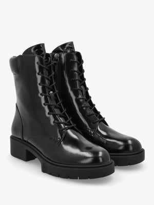 Leighton Black High Shine Leather Ankle Boots