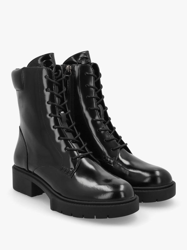 Leighton Black High Shine Leather Ankle Boots