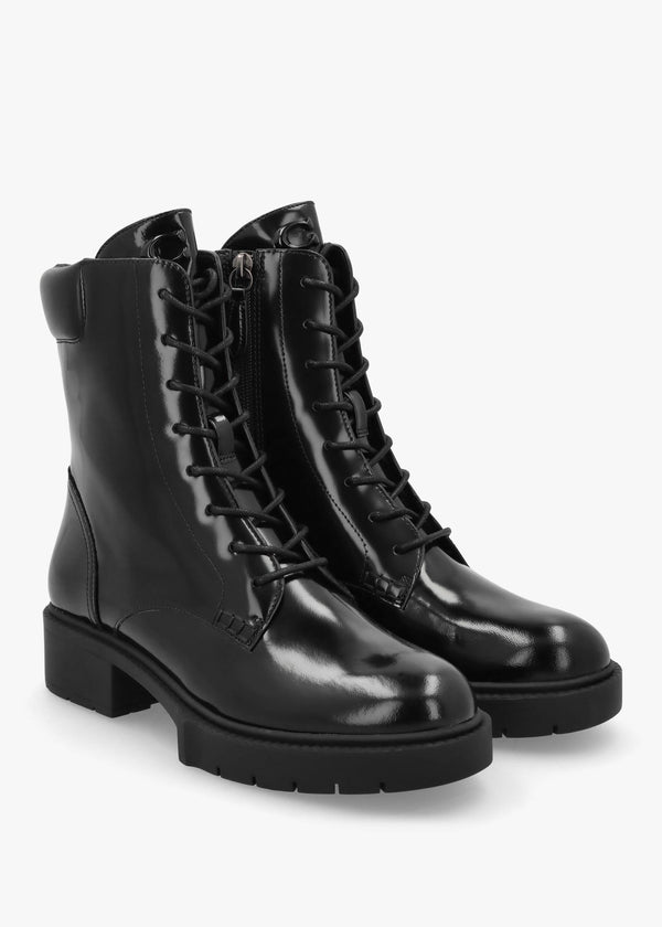 Leighton Black High Shine Leather Ankle Boots
