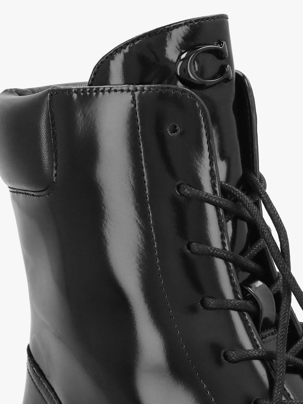 Leighton Black High Shine Leather Ankle Boots
