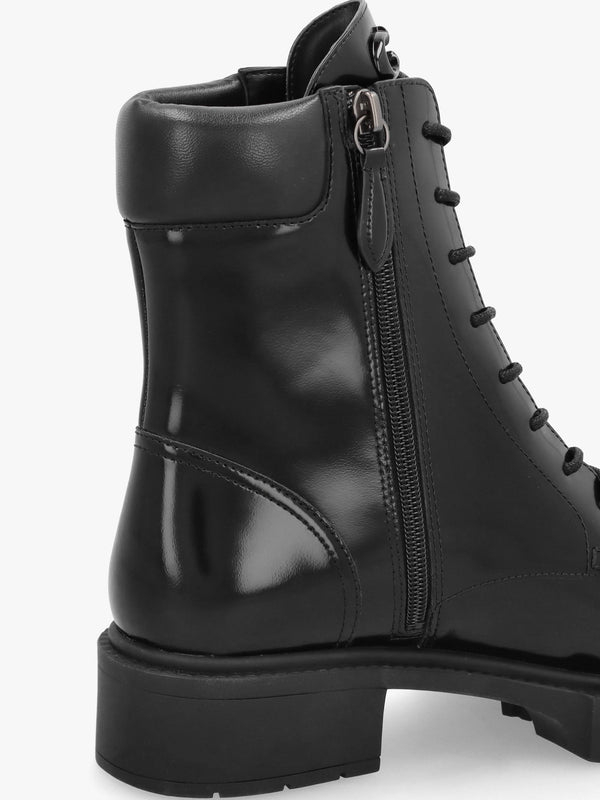 Leighton Black High Shine Leather Ankle Boots