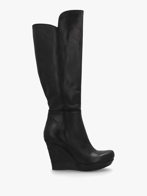 Wiser Black Leather Knee High Wedge Boots