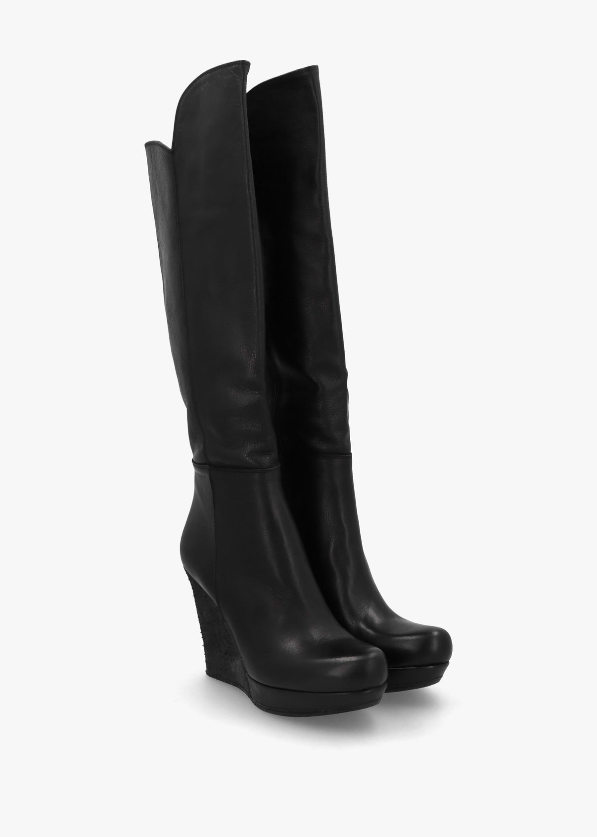Wiser Black Leather Knee High Wedge Boots