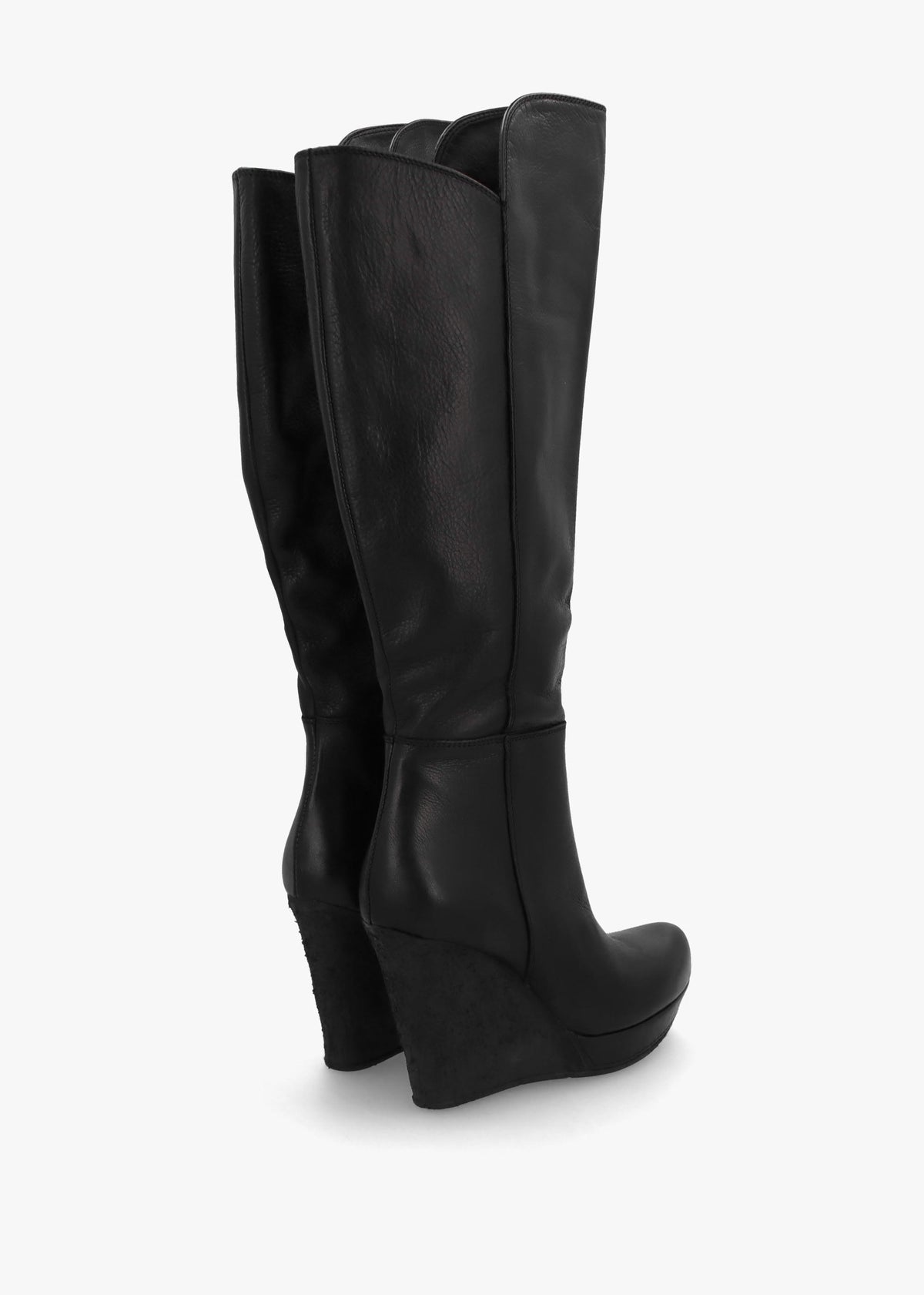Wiser Black Leather Knee High Wedge Boots