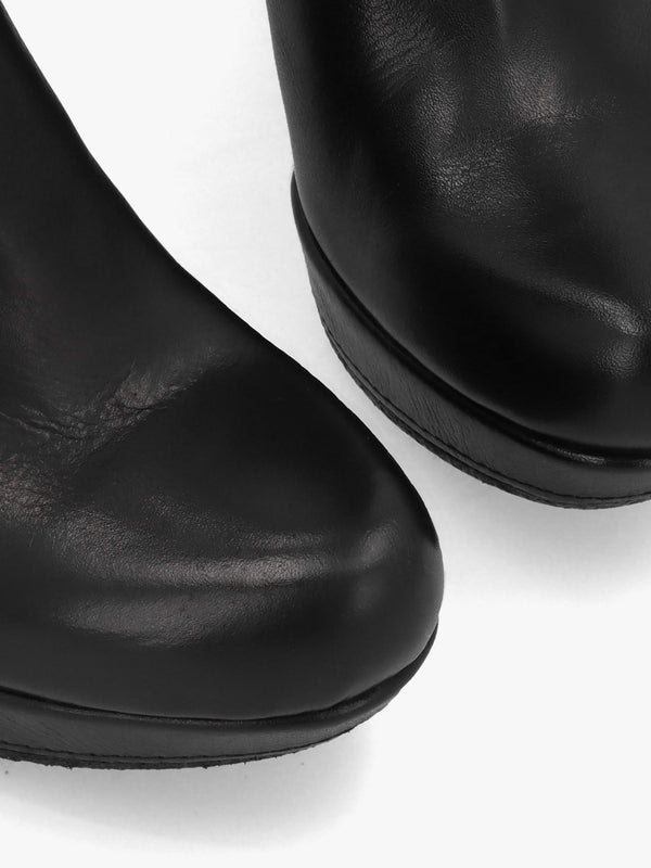 Wiser Black Leather Knee High Wedge Boots